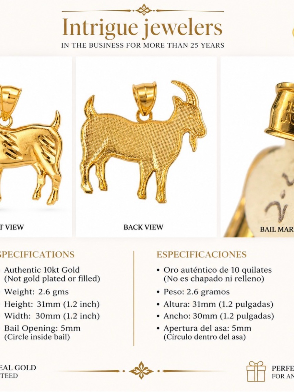 10kt Gold Goat Pendant - Gold